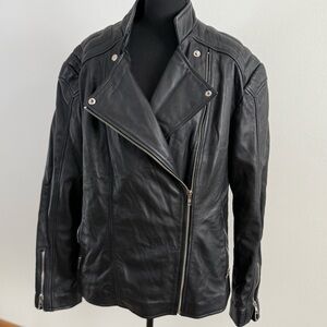 Black Lambskin Leather Moto Jacket Oversized Asymmetrical Zip Biker
